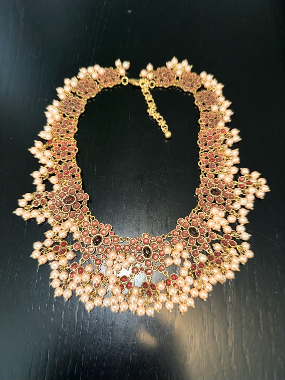 Gold-Tone Pink Pearl & Ruby Accent Statement Necklace